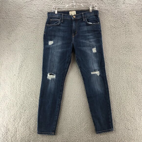 Current/Elliot Skinny Jeans Womens 27 Blue Dark Wash Denim Distressed Mid Rise - Picture 1 of 10